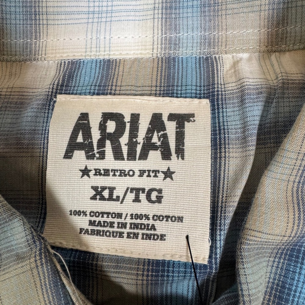 Ariat Mens Orlando Retro Fit Western Pearl Snap Plaid Shirt Mill Stone 10022722 - Picture 3 of 8